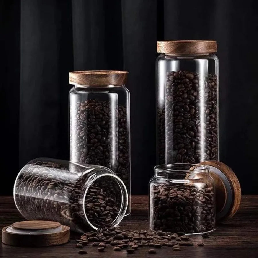 Modern Glass Pantry Jars with Wooden Lids
