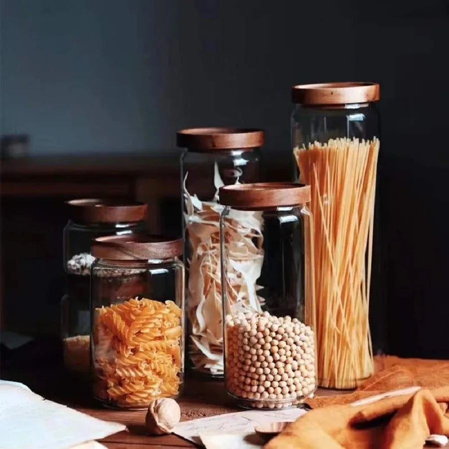 Modern Glass Pantry Jars with Wooden Lids