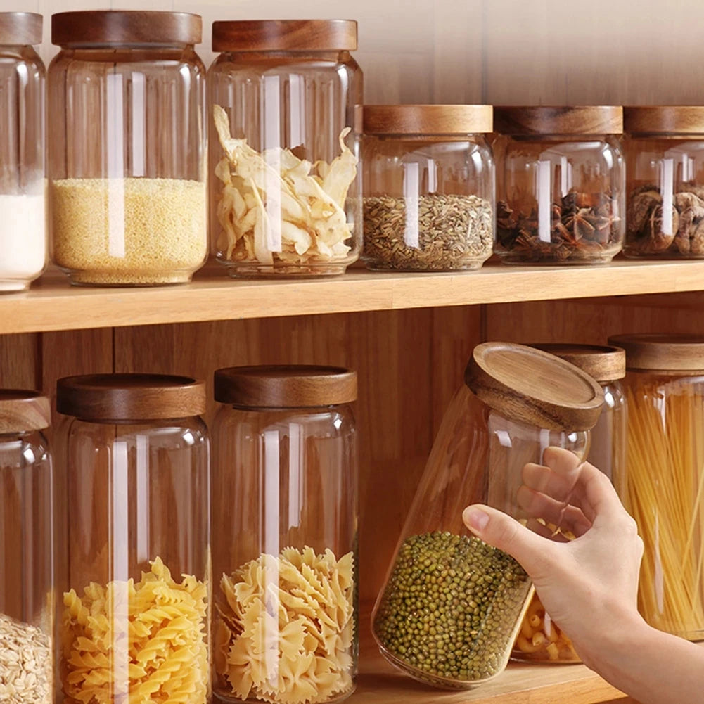 Modern Glass Pantry Jars with Wooden Lids