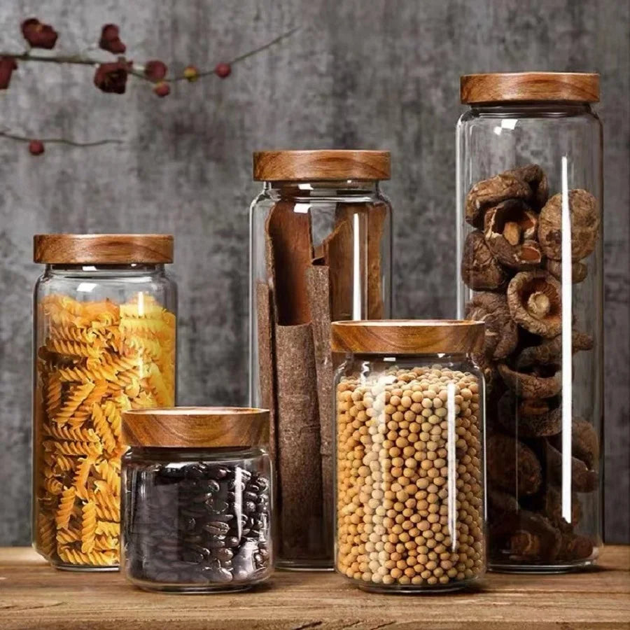 Modern Glass Pantry Jars with Wooden Lids