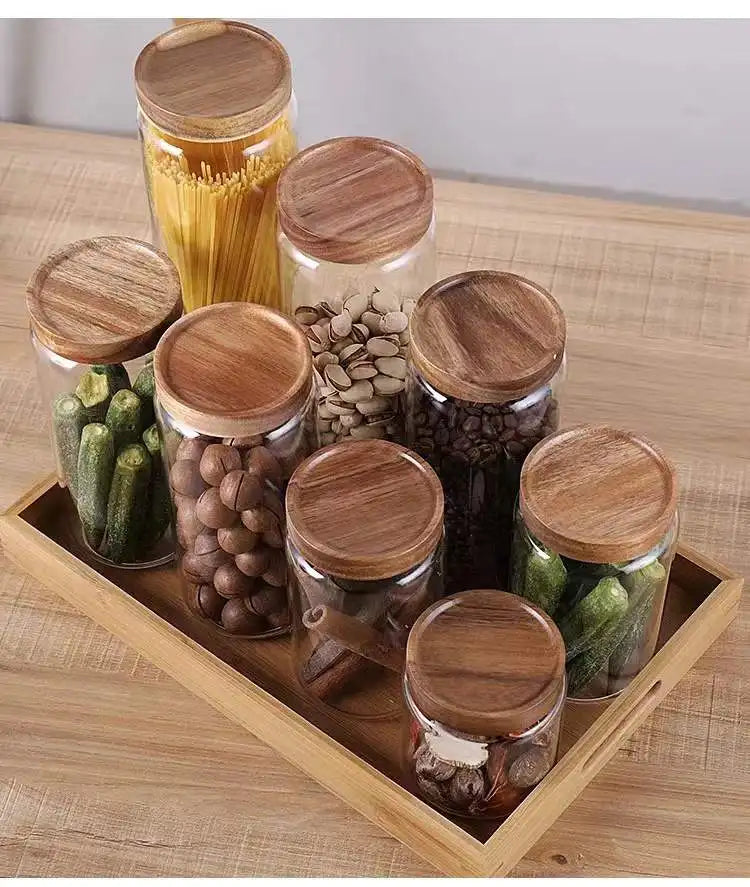 Modern Glass Pantry Jars with Wooden Lids