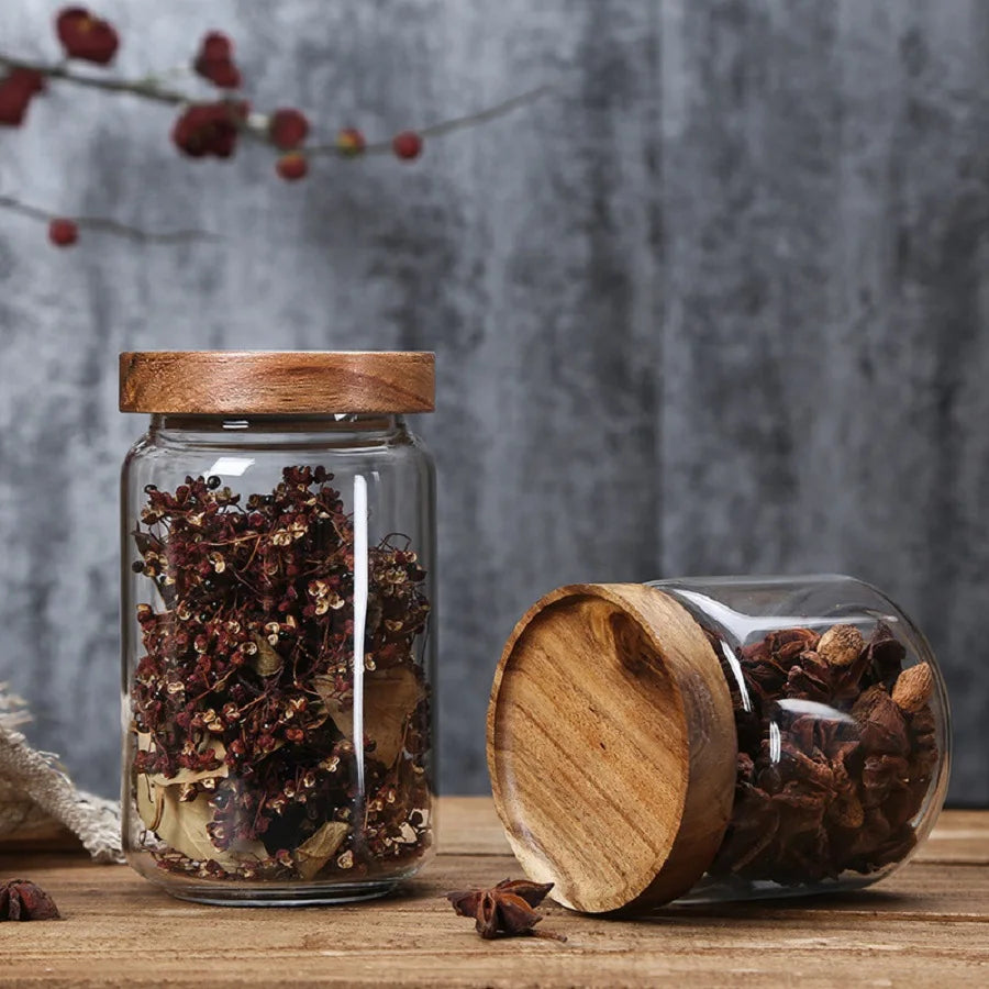 Modern Glass Pantry Jars with Wooden Lids