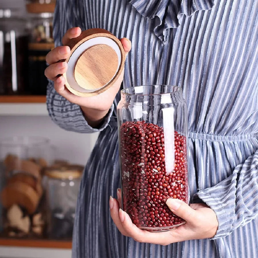 Modern Glass Pantry Jars with Wooden Lids